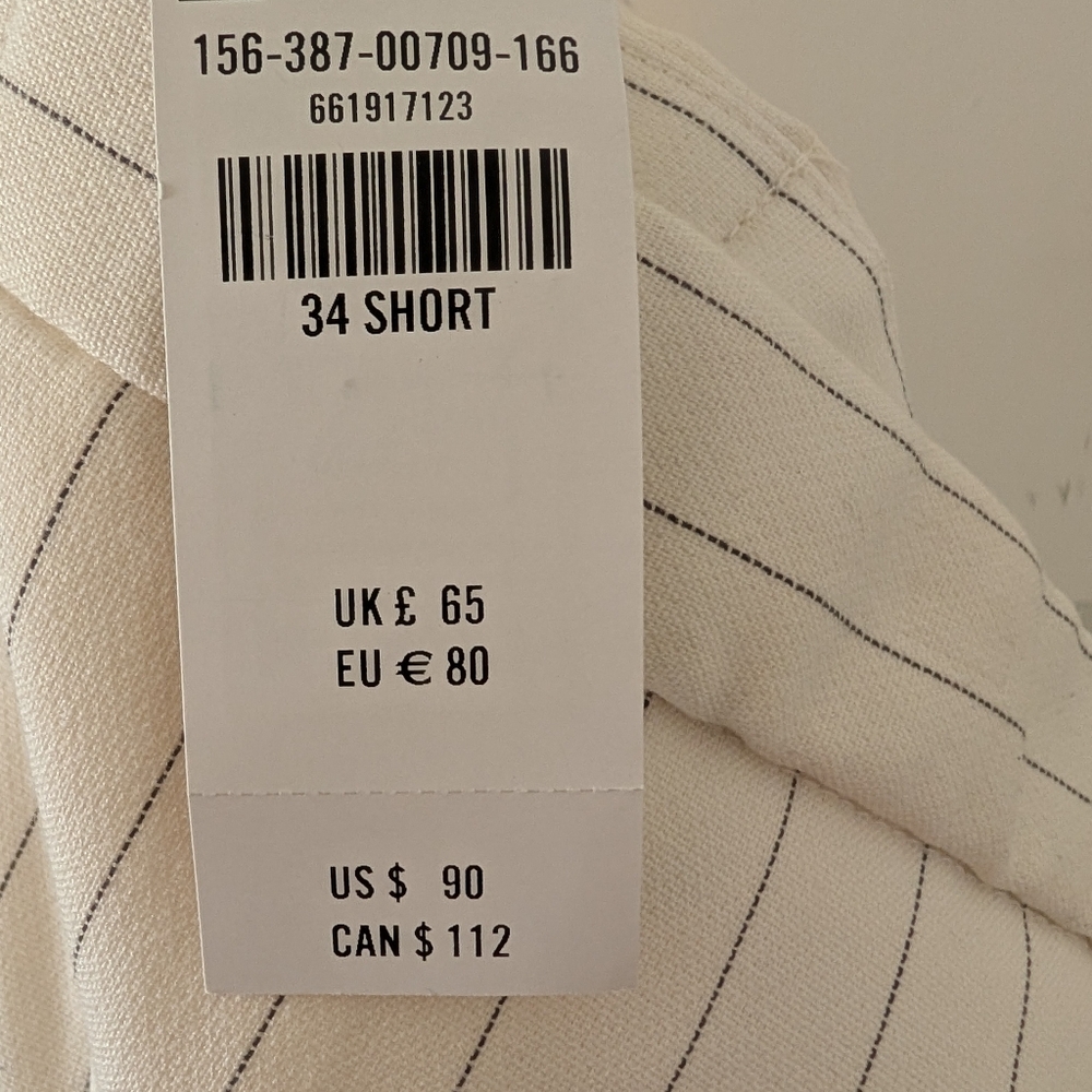 ABERCROMBIE & FITCH Curve Love Sloane Tailored Wide Leg Pant Cream Pinstripe 34S - Picture 11 of 17